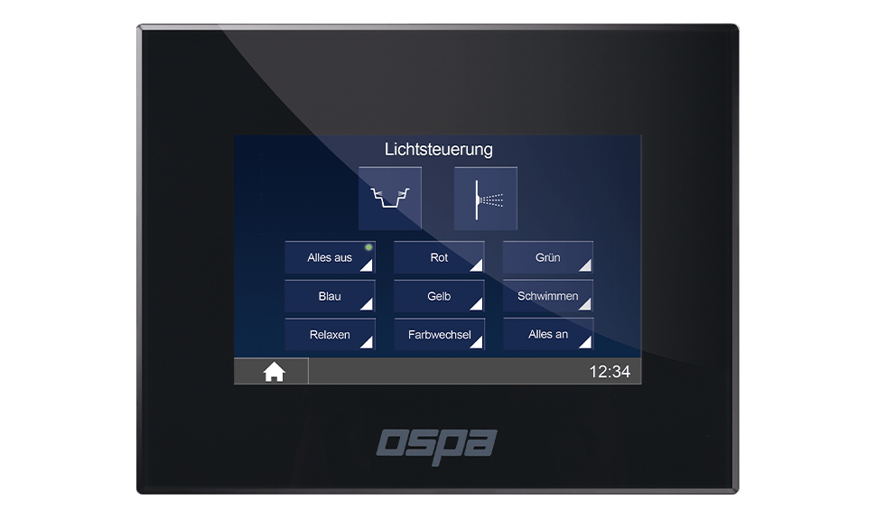 Een modern bedieningspaneel voor lichtbesturing toont verschillende kleuropties voor sfeerverlichting.